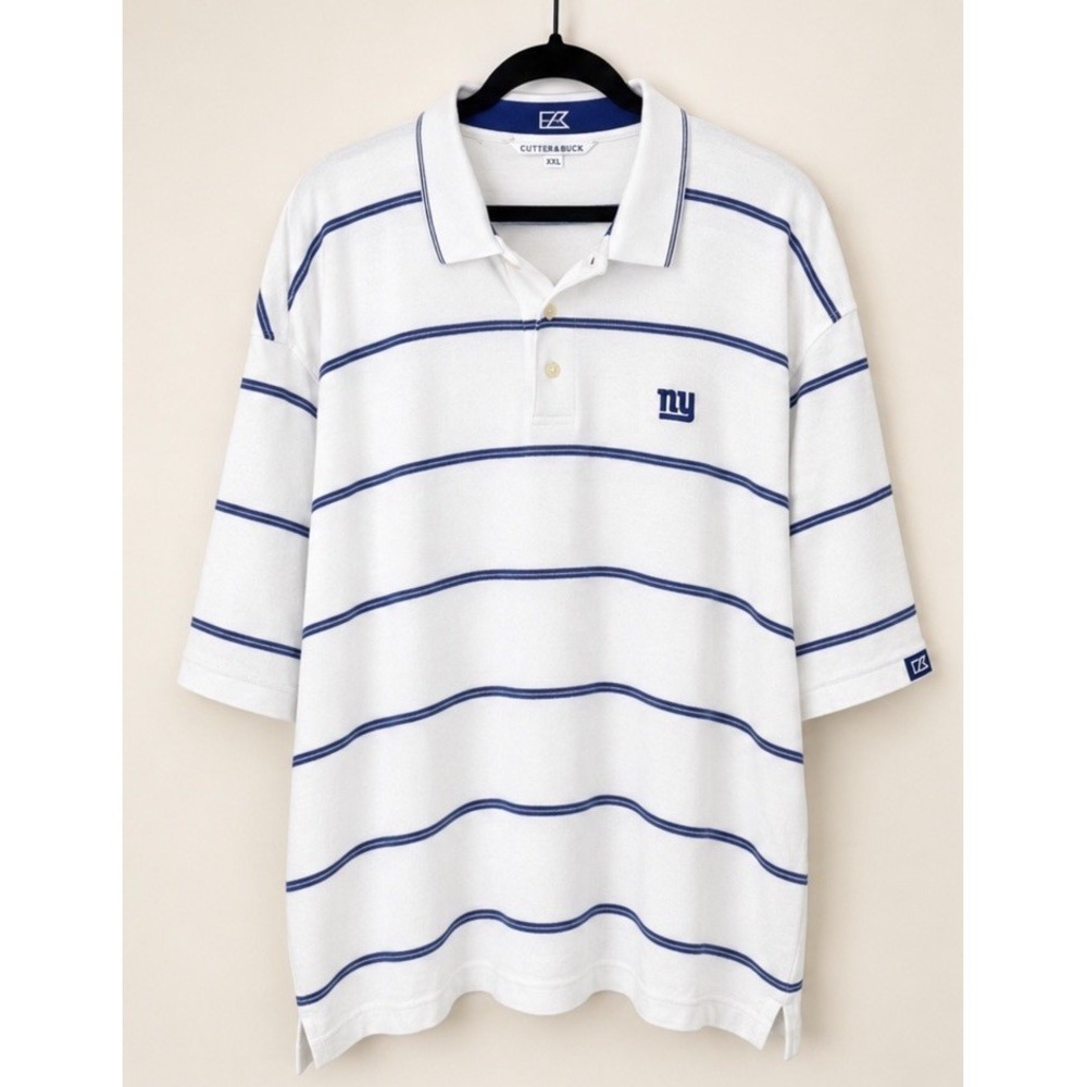 Cutter & Buck New York Giants Polo Shirt Men's 3XL White Blue Striped Cotton NFL